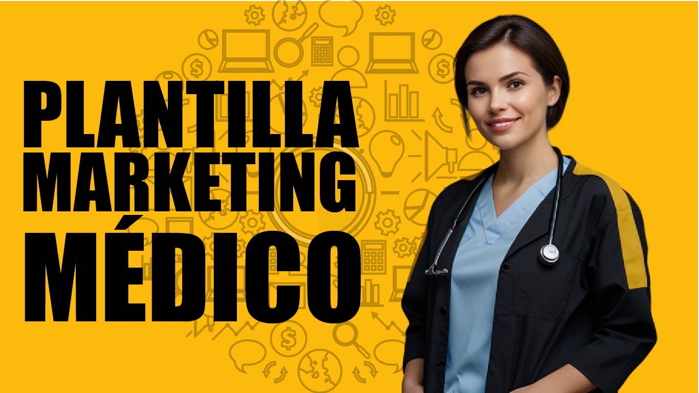 MUJER JOVEN VESTIDA DE MEDICO JUNTO AL TEXTO: PLANTILLA PARA MARKETING DIGITAL